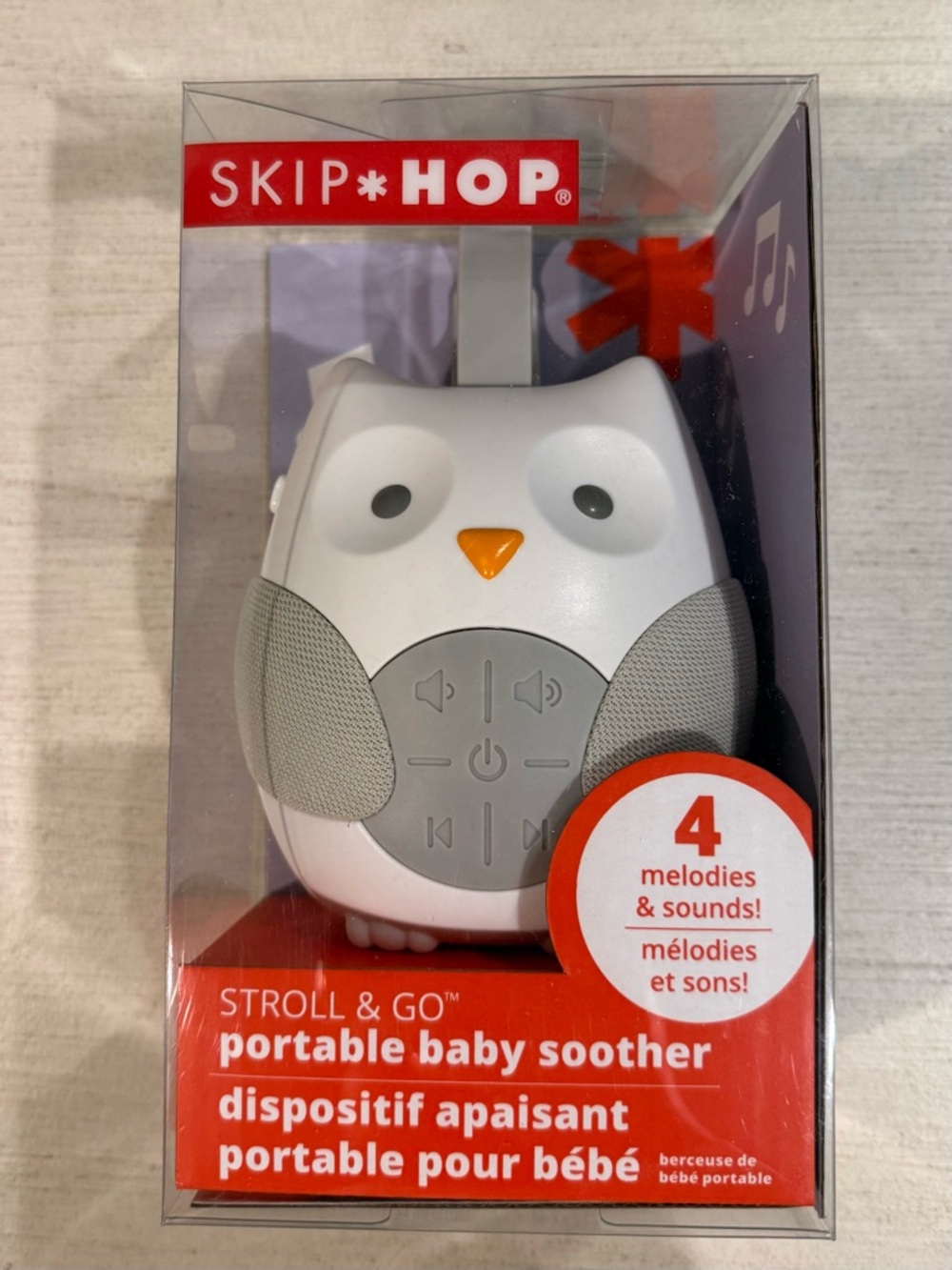 Skip Hop Owl Portable Soother - White, Gray & Orange